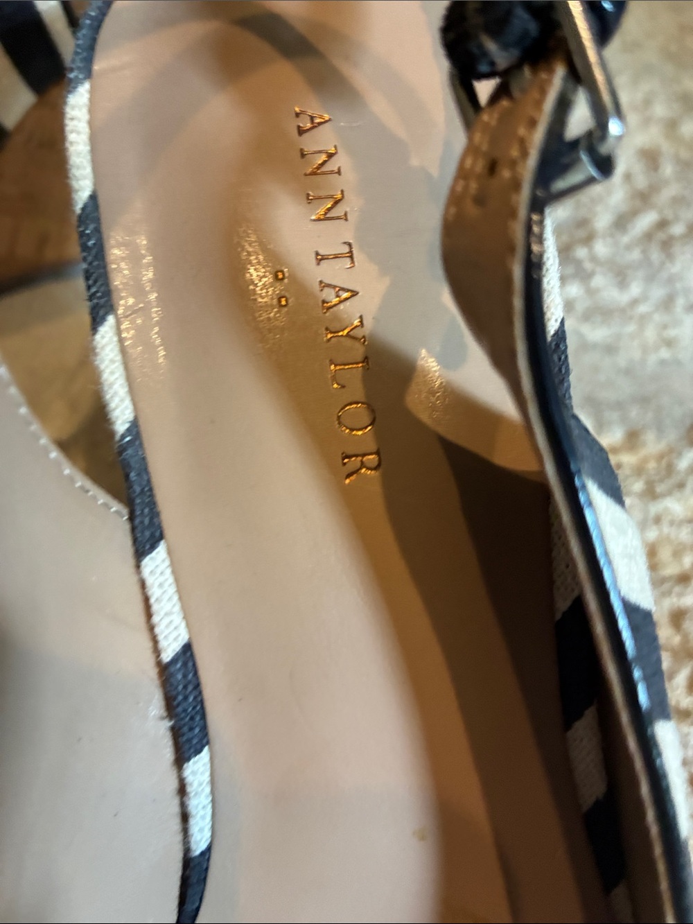 Ann Taylor Navy & Cream Striped Peep-Toe Slingback Heels - Picture 2 of 5